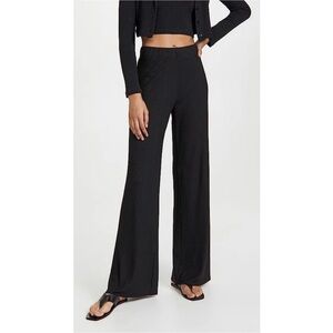 Enza Costa Ribbed Black High Waist Straight Leg Lounge Pants